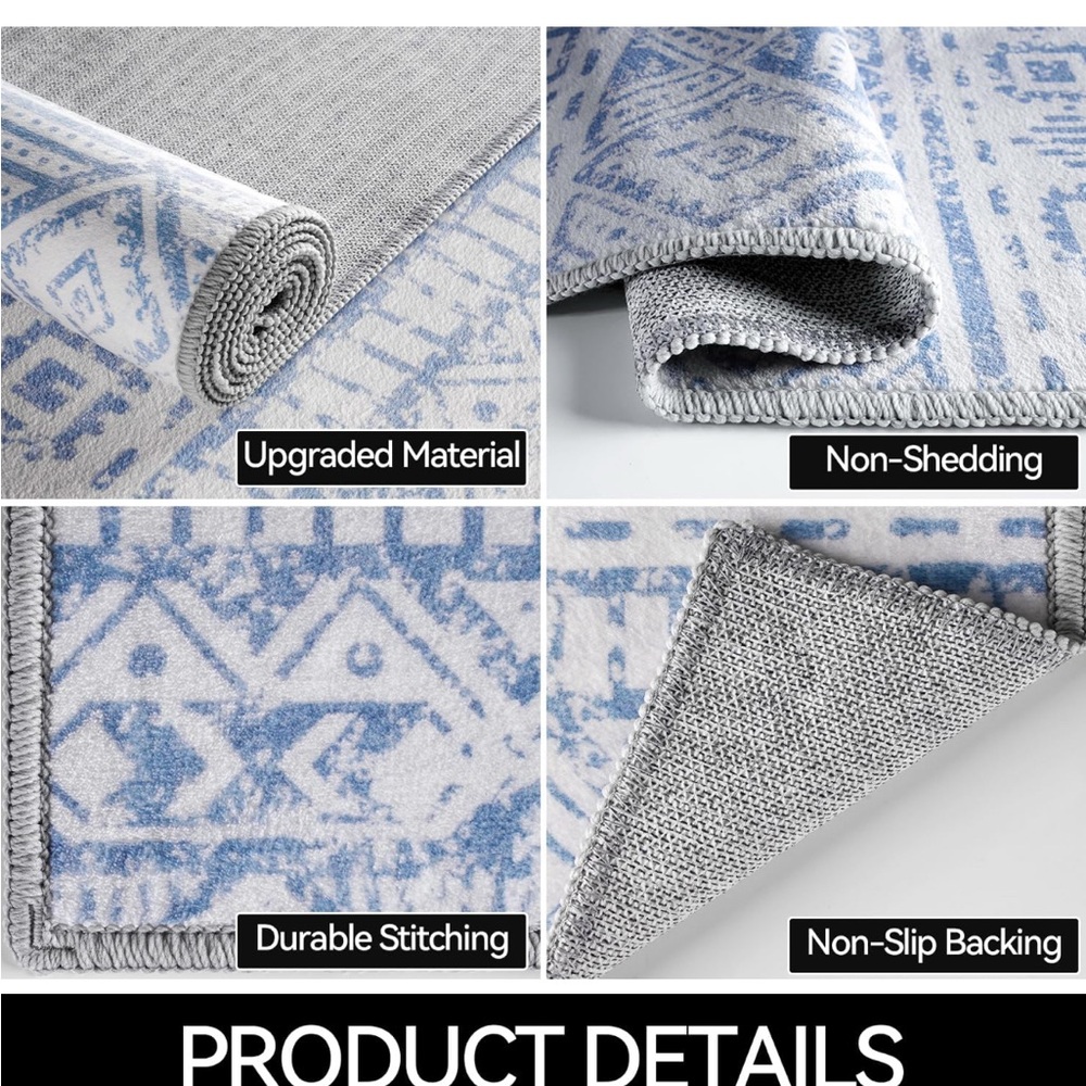 Blue and White Geometric Pattern Rug - Picture 3 of 10
